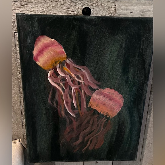 Hand painted jelly fish canvas, small - Picture 1 of 2